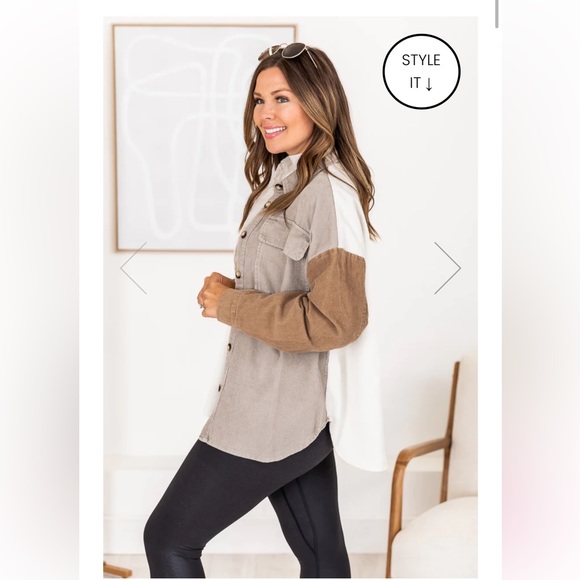 SOLD • Colorblock Corduroy Shacket, Pink Lily - Picture 5 of 9